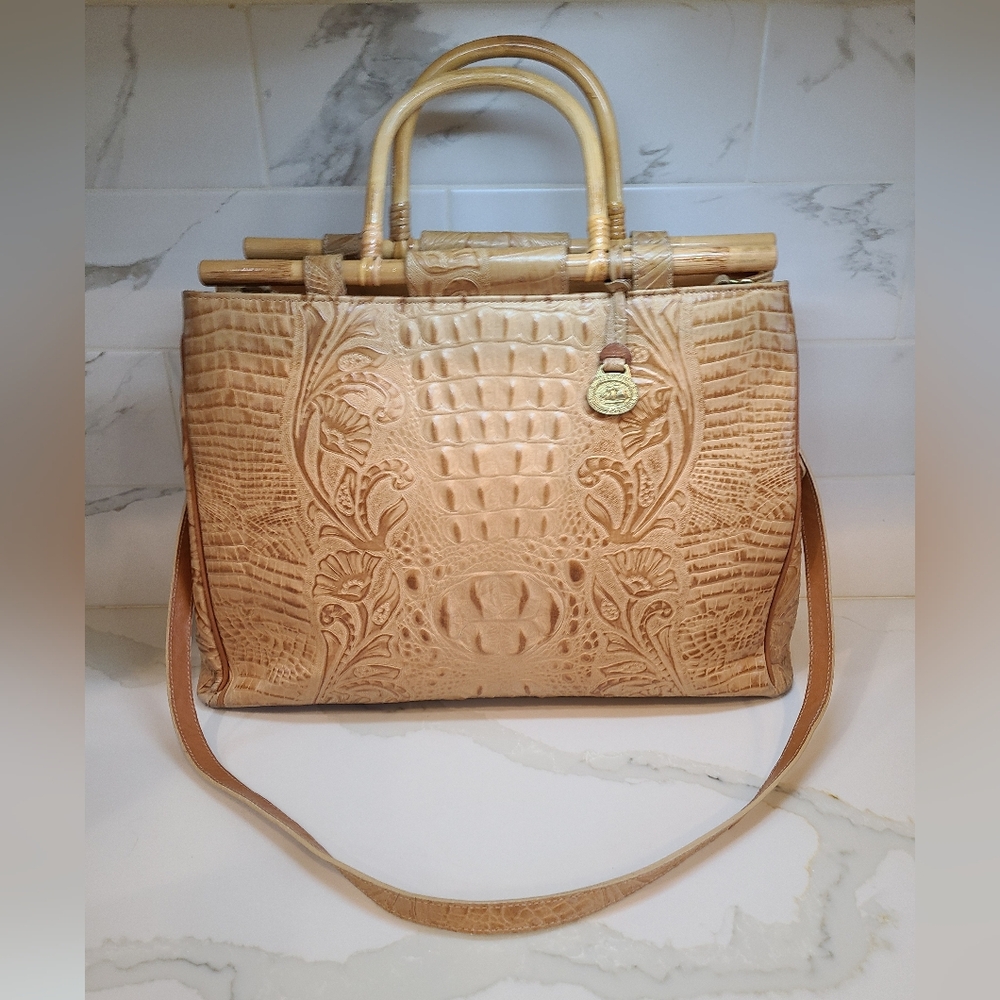 Brahmin Vintage Bernadette Raffia Copacata Bamboo Handle Shoulder Bag RARE GUC - Picture 2 of 16